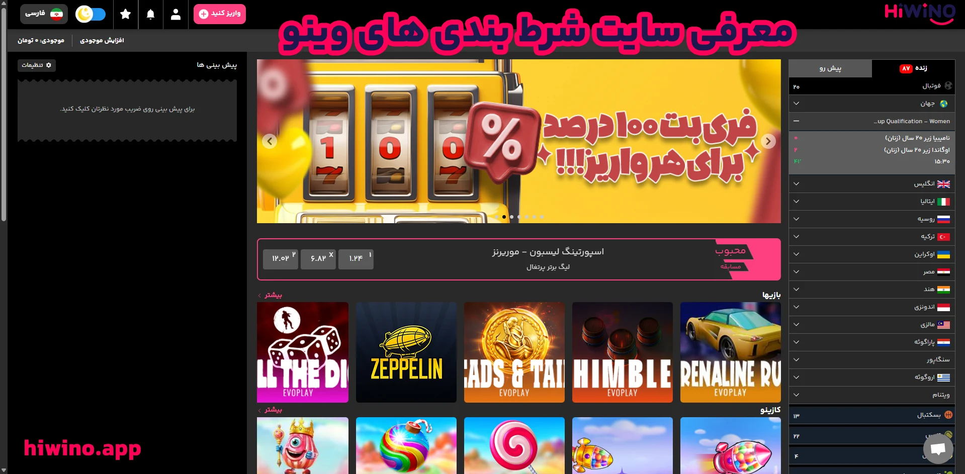 معرفی سایت شرط بندی های وینو